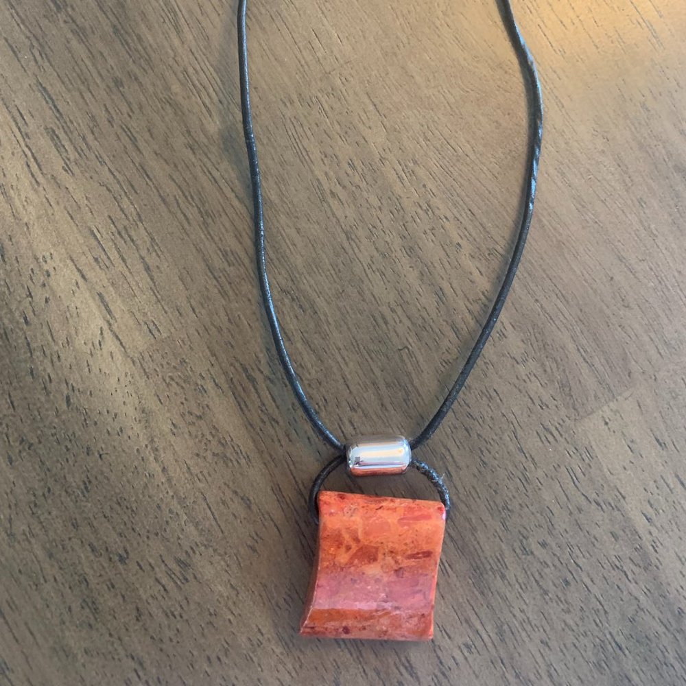 Silpada Coral and black leather necklace